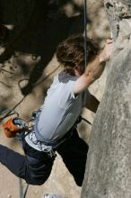 Andrew Dreher attempting the dyno while leading Lick the Window (5.10c), shot from the top of Ack! (5.11b, but using the crack for the start instead) that I top roped up with my camera on my back.  It was another long day of rock climbing at Seismic Wall on Austin's Barton Creek Greenbelt, Sunday, April 5, 2009.

Filename: SRM_20090405_13170826.jpg
Aperture: f/10.0
Shutter Speed: 1/500
Body: Canon EOS-1D Mark II
Lens: Canon EF 80-200mm f/2.8 L