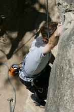 Andrew Dreher attempting the dyno while leading Lick the Window (5.10c), shot from the top of Ack! (5.11b, but using the crack for the start instead) that I top roped up with my camera on my back.  It was another long day of rock climbing at Seismic Wall on Austin's Barton Creek Greenbelt, Sunday, April 5, 2009.

Filename: SRM_20090405_13170829.jpg
Aperture: f/10.0
Shutter Speed: 1/500
Body: Canon EOS-1D Mark II
Lens: Canon EF 80-200mm f/2.8 L