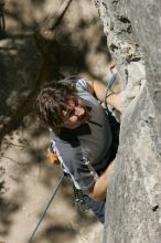 Andrew Dreher leading Lick the Window (5.10c), shot from the top of Ack! (5.11b, but using the crack for the start instead) that I top roped up with my camera on my back.  It was another long day of rock climbing at Seismic Wall on Austin's Barton Creek Greenbelt, Sunday, April 5, 2009.

Filename: SRM_20090405_13213249.jpg
Aperture: f/9.0
Shutter Speed: 1/500
Body: Canon EOS-1D Mark II
Lens: Canon EF 80-200mm f/2.8 L