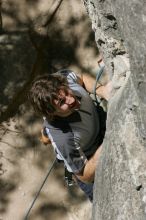 Andrew Dreher leading Lick the Window (5.10c), shot from the top of Ack! (5.11b, but using the crack for the start instead) that I top roped up with my camera on my back.  It was another long day of rock climbing at Seismic Wall on Austin's Barton Creek Greenbelt, Sunday, April 5, 2009.

Filename: SRM_20090405_13213250.jpg
Aperture: f/9.0
Shutter Speed: 1/500
Body: Canon EOS-1D Mark II
Lens: Canon EF 80-200mm f/2.8 L