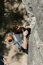 Andrew Dreher leading Lick the Window (5.10c), shot from the top of Ack! (5.11b, but using the crack for the start instead) that I top roped up with my camera on my back.  It was another long day of rock climbing at Seismic Wall on Austin's Barton Creek Greenbelt, Sunday, April 5, 2009.

Filename: SRM_20090405_13213651.jpg
Aperture: f/9.0
Shutter Speed: 1/500
Body: Canon EOS-1D Mark II
Lens: Canon EF 80-200mm f/2.8 L