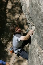 Andrew Dreher leading Lick the Window (5.10c), shot from the top of Ack! (5.11b, but using the crack for the start instead) that I top roped up with my camera on my back.  It was another long day of rock climbing at Seismic Wall on Austin's Barton Creek Greenbelt, Sunday, April 5, 2009.

Filename: SRM_20090405_13214354.jpg
Aperture: f/10.0
Shutter Speed: 1/500
Body: Canon EOS-1D Mark II
Lens: Canon EF 80-200mm f/2.8 L