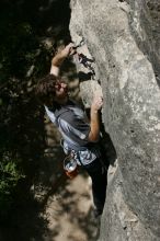 Andrew Dreher leading Lick the Window (5.10c), shot from the top of Ack! (5.11b, but using the crack for the start instead) that I top roped up with my camera on my back.  It was another long day of rock climbing at Seismic Wall on Austin's Barton Creek Greenbelt, Sunday, April 5, 2009.

Filename: SRM_20090405_13215966.jpg
Aperture: f/11.0
Shutter Speed: 1/500
Body: Canon EOS-1D Mark II
Lens: Canon EF 80-200mm f/2.8 L