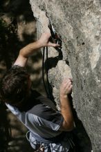 Andrew Dreher leading Lick the Window (5.10c), shot from the top of Ack! (5.11b, but using the crack for the start instead) that I top roped up with my camera on my back.  It was another long day of rock climbing at Seismic Wall on Austin's Barton Creek Greenbelt, Sunday, April 5, 2009.

Filename: SRM_20090405_13220168.jpg
Aperture: f/13.0
Shutter Speed: 1/500
Body: Canon EOS-1D Mark II
Lens: Canon EF 80-200mm f/2.8 L