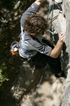 Andrew Dreher leading Lick the Window (5.10c), shot from the top of Ack! (5.11b, but using the crack for the start instead) that I top roped up with my camera on my back.  It was another long day of rock climbing at Seismic Wall on Austin's Barton Creek Greenbelt, Sunday, April 5, 2009.

Filename: SRM_20090405_13223376.jpg
Aperture: f/8.0
Shutter Speed: 1/500
Body: Canon EOS-1D Mark II
Lens: Canon EF 80-200mm f/2.8 L