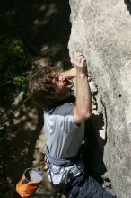 Andrew Dreher leading Lick the Window (5.10c), shot from the top of Ack! (5.11b, but using the crack for the start instead) that I top roped up with my camera on my back.  It was another long day of rock climbing at Seismic Wall on Austin's Barton Creek Greenbelt, Sunday, April 5, 2009.

Filename: SRM_20090405_13224180.jpg
Aperture: f/9.0
Shutter Speed: 1/500
Body: Canon EOS-1D Mark II
Lens: Canon EF 80-200mm f/2.8 L