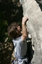 Andrew Dreher leading Lick the Window (5.10c), shot from the top of Ack! (5.11b, but using the crack for the start instead) that I top roped up with my camera on my back.  It was another long day of rock climbing at Seismic Wall on Austin's Barton Creek Greenbelt, Sunday, April 5, 2009.

Filename: SRM_20090405_13224282.jpg
Aperture: f/9.0
Shutter Speed: 1/500
Body: Canon EOS-1D Mark II
Lens: Canon EF 80-200mm f/2.8 L