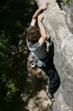 Andrew Dreher leading Lick the Window (5.10c), shot from the top of Ack! (5.11b, but using the crack for the start instead) that I top roped up with my camera on my back.  It was another long day of rock climbing at Seismic Wall on Austin's Barton Creek Greenbelt, Sunday, April 5, 2009.

Filename: SRM_20090405_13224884.jpg
Aperture: f/7.1
Shutter Speed: 1/500
Body: Canon EOS-1D Mark II
Lens: Canon EF 80-200mm f/2.8 L