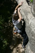 Andrew Dreher leading Lick the Window (5.10c), shot from the top of Ack! (5.11b, but using the crack for the start instead) that I top roped up with my camera on my back.  It was another long day of rock climbing at Seismic Wall on Austin's Barton Creek Greenbelt, Sunday, April 5, 2009.

Filename: SRM_20090405_13224885.jpg
Aperture: f/7.1
Shutter Speed: 1/500
Body: Canon EOS-1D Mark II
Lens: Canon EF 80-200mm f/2.8 L