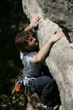 Andrew Dreher leading Lick the Window (5.10c), shot from the top of Ack! (5.11b, but using the crack for the start instead) that I top roped up with my camera on my back.  It was another long day of rock climbing at Seismic Wall on Austin's Barton Creek Greenbelt, Sunday, April 5, 2009.

Filename: SRM_20090405_13225799.jpg
Aperture: f/7.1
Shutter Speed: 1/500
Body: Canon EOS-1D Mark II
Lens: Canon EF 80-200mm f/2.8 L