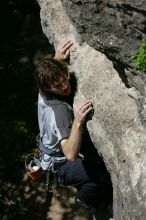 Andrew Dreher leading Lick the Window (5.10c), shot from the top of Ack! (5.11b, but using the crack for the start instead) that I top roped up with my camera on my back.  It was another long day of rock climbing at Seismic Wall on Austin's Barton Creek Greenbelt, Sunday, April 5, 2009.

Filename: SRM_20090405_13230006.jpg
Aperture: f/8.0
Shutter Speed: 1/500
Body: Canon EOS-1D Mark II
Lens: Canon EF 80-200mm f/2.8 L