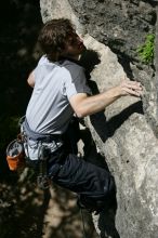 Andrew Dreher leading Lick the Window (5.10c), shot from the top of Ack! (5.11b, but using the crack for the start instead) that I top roped up with my camera on my back.  It was another long day of rock climbing at Seismic Wall on Austin's Barton Creek Greenbelt, Sunday, April 5, 2009.

Filename: SRM_20090405_13230410.jpg
Aperture: f/7.1
Shutter Speed: 1/500
Body: Canon EOS-1D Mark II
Lens: Canon EF 80-200mm f/2.8 L