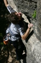 Andrew Dreher leading Lick the Window (5.10c), shot from the top of Ack! (5.11b, but using the crack for the start instead) that I top roped up with my camera on my back.  It was another long day of rock climbing at Seismic Wall on Austin's Barton Creek Greenbelt, Sunday, April 5, 2009.

Filename: SRM_20090405_13230713.jpg
Aperture: f/8.0
Shutter Speed: 1/500
Body: Canon EOS-1D Mark II
Lens: Canon EF 80-200mm f/2.8 L