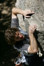 Andrew Dreher leading Lick the Window (5.10c), shot from the top of Ack! (5.11b, but using the crack for the start instead) that I top roped up with my camera on my back.  It was another long day of rock climbing at Seismic Wall on Austin's Barton Creek Greenbelt, Sunday, April 5, 2009.

Filename: SRM_20090405_13231520.jpg
Aperture: f/7.1
Shutter Speed: 1/500
Body: Canon EOS-1D Mark II
Lens: Canon EF 80-200mm f/2.8 L