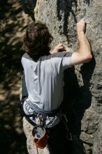 Andrew Dreher leading Lick the Window (5.10c), shot from the top of Ack! (5.11b, but using the crack for the start instead) that I top roped up with my camera on my back.  It was another long day of rock climbing at Seismic Wall on Austin's Barton Creek Greenbelt, Sunday, April 5, 2009.

Filename: SRM_20090405_13234329.jpg
Aperture: f/7.1
Shutter Speed: 1/500
Body: Canon EOS-1D Mark II
Lens: Canon EF 80-200mm f/2.8 L