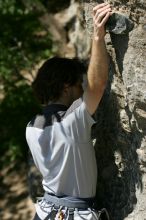 Andrew Dreher leading Lick the Window (5.10c), shot from the top of Ack! (5.11b, but using the crack for the start instead) that I top roped up with my camera on my back.  It was another long day of rock climbing at Seismic Wall on Austin's Barton Creek Greenbelt, Sunday, April 5, 2009.

Filename: SRM_20090405_13234632.jpg
Aperture: f/5.6
Shutter Speed: 1/500
Body: Canon EOS-1D Mark II
Lens: Canon EF 80-200mm f/2.8 L