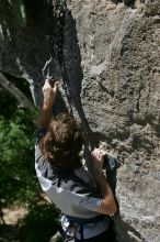 Andrew Dreher leading Lick the Window (5.10c), shot from the top of Ack! (5.11b, but using the crack for the start instead) that I top roped up with my camera on my back.  It was another long day of rock climbing at Seismic Wall on Austin's Barton Creek Greenbelt, Sunday, April 5, 2009.

Filename: SRM_20090405_13241939.jpg
Aperture: f/5.6
Shutter Speed: 1/500
Body: Canon EOS-1D Mark II
Lens: Canon EF 80-200mm f/2.8 L