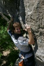 Andrew Dreher leading Lick the Window (5.10c), shot from the top of Ack! (5.11b, but using the crack for the start instead) that I top roped up with my camera on my back.  It was another long day of rock climbing at Seismic Wall on Austin's Barton Creek Greenbelt, Sunday, April 5, 2009.

Filename: SRM_20090405_13242746.jpg
Aperture: f/5.0
Shutter Speed: 1/500
Body: Canon EOS-1D Mark II
Lens: Canon EF 80-200mm f/2.8 L