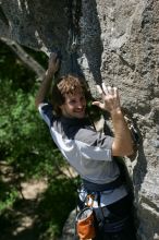 Andrew Dreher leading Lick the Window (5.10c), shot from the top of Ack! (5.11b, but using the crack for the start instead) that I top roped up with my camera on my back.  It was another long day of rock climbing at Seismic Wall on Austin's Barton Creek Greenbelt, Sunday, April 5, 2009.

Filename: SRM_20090405_13242747.jpg
Aperture: f/5.0
Shutter Speed: 1/500
Body: Canon EOS-1D Mark II
Lens: Canon EF 80-200mm f/2.8 L