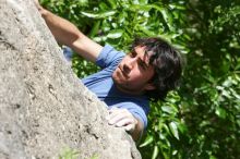 Javier Morales leading Nose Print on the Windshield (5.11c), shot from the top of Ack! (5.11b, but using the crack for the start instead) that I top roped up with my camera on my back.  It was another long day of rock climbing at Seismic Wall on Austin's Barton Creek Greenbelt, Sunday, April 5, 2009.

Filename: SRM_20090405_13334876.jpg
Aperture: f/8.0
Shutter Speed: 1/500
Body: Canon EOS-1D Mark II
Lens: Canon EF 80-200mm f/2.8 L