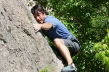 Javier Morales leading Nose Print on the Windshield (5.11c), shot from the top of Ack! (5.11b, but using the crack for the start instead) that I top roped up with my camera on my back.  It was another long day of rock climbing at Seismic Wall on Austin's Barton Creek Greenbelt, Sunday, April 5, 2009.

Filename: SRM_20090405_13340185.jpg
Aperture: f/9.0
Shutter Speed: 1/500
Body: Canon EOS-1D Mark II
Lens: Canon EF 80-200mm f/2.8 L