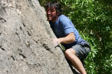 Javier Morales leading Nose Print on the Windshield (5.11c), shot from the top of Ack! (5.11b, but using the crack for the start instead) that I top roped up with my camera on my back.  It was another long day of rock climbing at Seismic Wall on Austin's Barton Creek Greenbelt, Sunday, April 5, 2009.

Filename: SRM_20090405_13340486.jpg
Aperture: f/9.0
Shutter Speed: 1/500
Body: Canon EOS-1D Mark II
Lens: Canon EF 80-200mm f/2.8 L