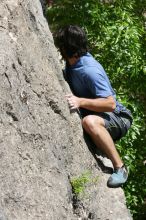 Javier Morales leading Nose Print on the Windshield (5.11c), shot from the top of Ack! (5.11b, but using the crack for the start instead) that I top roped up with my camera on my back.  It was another long day of rock climbing at Seismic Wall on Austin's Barton Creek Greenbelt, Sunday, April 5, 2009.

Filename: SRM_20090405_13342296.jpg
Aperture: f/9.0
Shutter Speed: 1/500
Body: Canon EOS-1D Mark II
Lens: Canon EF 80-200mm f/2.8 L