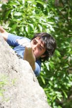 Javier Morales leading Nose Print on the Windshield (5.11c), shot from the top of Ack! (5.11b, but using the crack for the start instead) that I top roped up with my camera on my back.  It was another long day of rock climbing at Seismic Wall on Austin's Barton Creek Greenbelt, Sunday, April 5, 2009.

Filename: SRM_20090405_13365506.jpg
Aperture: f/6.3
Shutter Speed: 1/500
Body: Canon EOS-1D Mark II
Lens: Canon EF 80-200mm f/2.8 L