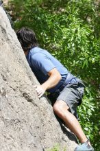 Javier Morales leading Nose Print on the Windshield (5.11c), shot from the top of Ack! (5.11b, but using the crack for the start instead) that I top roped up with my camera on my back.  It was another long day of rock climbing at Seismic Wall on Austin's Barton Creek Greenbelt, Sunday, April 5, 2009.

Filename: SRM_20090405_13371310.jpg
Aperture: f/7.1
Shutter Speed: 1/500
Body: Canon EOS-1D Mark II
Lens: Canon EF 80-200mm f/2.8 L