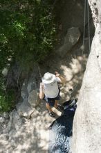 Me preparing to top rope Lick the Window (5.10c), shot (by Andrew Dreher) from the top of Ack! (5.11b, but using the crack for the start instead) that I top roped up with my camera on my back.  It was another long day of rock climbing at Seismic Wall on Austin's Barton Creek Greenbelt, Sunday, April 5, 2009.

Filename: SRM_20090405_14311623.jpg
Aperture: f/6.3
Shutter Speed: 1/500
Body: Canon EOS-1D Mark II
Lens: Canon EF 80-200mm f/2.8 L