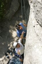 Me preparing to top rope Lick the Window (5.10c), shot (by Andrew Dreher) from the top of Ack! (5.11b, but using the crack for the start instead) that I top roped up with my camera on my back.  It was another long day of rock climbing at Seismic Wall on Austin's Barton Creek Greenbelt, Sunday, April 5, 2009.

Filename: SRM_20090405_14354226.jpg
Aperture: f/6.3
Shutter Speed: 1/500
Body: Canon EOS-1D Mark II
Lens: Canon EF 80-200mm f/2.8 L