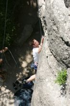 Me on the dyno while top roping Lick the Window (5.10c), shot (by Andrew Dreher) from the top of Ack! (5.11b, but using the crack for the start instead) that I top roped up with my camera on my back.  It was another long day of rock climbing at Seismic Wall on Austin's Barton Creek Greenbelt, Sunday, April 5, 2009.

Filename: SRM_20090405_14365929.jpg
Aperture: f/8.0
Shutter Speed: 1/500
Body: Canon EOS-1D Mark II
Lens: Canon EF 80-200mm f/2.8 L