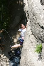 Me on the dyno while top roping Lick the Window (5.10c), shot (by Andrew Dreher) from the top of Ack! (5.11b, but using the crack for the start instead) that I top roped up with my camera on my back.  It was another long day of rock climbing at Seismic Wall on Austin's Barton Creek Greenbelt, Sunday, April 5, 2009.

Filename: SRM_20090405_14365930.jpg
Aperture: f/8.0
Shutter Speed: 1/500
Body: Canon EOS-1D Mark II
Lens: Canon EF 80-200mm f/2.8 L