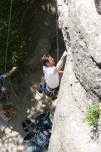 Me on the dyno while top roping Lick the Window (5.10c), shot (by Andrew Dreher) from the top of Ack! (5.11b, but using the crack for the start instead) that I top roped up with my camera on my back.  It was another long day of rock climbing at Seismic Wall on Austin's Barton Creek Greenbelt, Sunday, April 5, 2009.

Filename: SRM_20090405_14365932.jpg
Aperture: f/7.1
Shutter Speed: 1/500
Body: Canon EOS-1D Mark II
Lens: Canon EF 80-200mm f/2.8 L