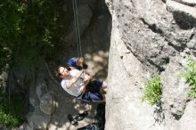 Me on the dyno while top roping Lick the Window (5.10c), shot (by Andrew Dreher) from the top of Ack! (5.11b, but using the crack for the start instead) that I top roped up with my camera on my back.  It was another long day of rock climbing at Seismic Wall on Austin's Barton Creek Greenbelt, Sunday, April 5, 2009.

Filename: SRM_20090405_14383234.jpg
Aperture: f/7.1
Shutter Speed: 1/500
Body: Canon EOS-1D Mark II
Lens: Canon EF 80-200mm f/2.8 L