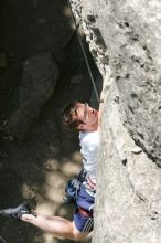 Me on the dyno while top roping Lick the Window (5.10c), shot (by Andrew Dreher) from the top of Ack! (5.11b, but using the crack for the start instead) that I top roped up with my camera on my back.  It was another long day of rock climbing at Seismic Wall on Austin's Barton Creek Greenbelt, Sunday, April 5, 2009.

Filename: SRM_20090405_14391537.jpg
Aperture: f/8.0
Shutter Speed: 1/500
Body: Canon EOS-1D Mark II
Lens: Canon EF 80-200mm f/2.8 L