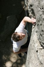 Me top roping Lick the Window (5.10c), shot (by Andrew Dreher) from the top of Ack! (5.11b, but using the crack for the start instead) that I top roped up with my camera on my back.  It was another long day of rock climbing at Seismic Wall on Austin's Barton Creek Greenbelt, Sunday, April 5, 2009.

Filename: SRM_20090405_14394647.jpg
Aperture: f/9.0
Shutter Speed: 1/500
Body: Canon EOS-1D Mark II
Lens: Canon EF 80-200mm f/2.8 L