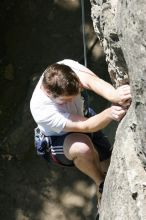 Me top roping Lick the Window (5.10c), shot (by Andrew Dreher) from the top of Ack! (5.11b, but using the crack for the start instead) that I top roped up with my camera on my back.  It was another long day of rock climbing at Seismic Wall on Austin's Barton Creek Greenbelt, Sunday, April 5, 2009.

Filename: SRM_20090405_14395648.jpg
Aperture: f/8.0
Shutter Speed: 1/500
Body: Canon EOS-1D Mark II
Lens: Canon EF 80-200mm f/2.8 L