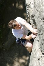 Me top roping Lick the Window (5.10c), shot (by Andrew Dreher) from the top of Ack! (5.11b, but using the crack for the start instead) that I top roped up with my camera on my back.  It was another long day of rock climbing at Seismic Wall on Austin's Barton Creek Greenbelt, Sunday, April 5, 2009.

Filename: SRM_20090405_14395749.jpg
Aperture: f/7.1
Shutter Speed: 1/500
Body: Canon EOS-1D Mark II
Lens: Canon EF 80-200mm f/2.8 L