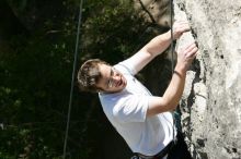 Me top roping Lick the Window (5.10c), shot (by Andrew Dreher) from the top of Ack! (5.11b, but using the crack for the start instead) that I top roped up with my camera on my back.  It was another long day of rock climbing at Seismic Wall on Austin's Barton Creek Greenbelt, Sunday, April 5, 2009.

Filename: SRM_20090405_14401452.jpg
Aperture: f/8.0
Shutter Speed: 1/500
Body: Canon EOS-1D Mark II
Lens: Canon EF 80-200mm f/2.8 L