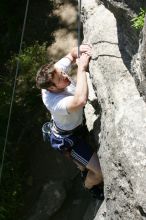 Me top roping Lick the Window (5.10c), shot (by Andrew Dreher) from the top of Ack! (5.11b, but using the crack for the start instead) that I top roped up with my camera on my back.  It was another long day of rock climbing at Seismic Wall on Austin's Barton Creek Greenbelt, Sunday, April 5, 2009.

Filename: SRM_20090405_14403854.jpg
Aperture: f/8.0
Shutter Speed: 1/500
Body: Canon EOS-1D Mark II
Lens: Canon EF 80-200mm f/2.8 L