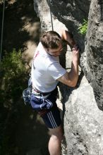 Me top roping Lick the Window (5.10c), shot (by Andrew Dreher) from the top of Ack! (5.11b, but using the crack for the start instead) that I top roped up with my camera on my back.  It was another long day of rock climbing at Seismic Wall on Austin's Barton Creek Greenbelt, Sunday, April 5, 2009.

Filename: SRM_20090405_14405657.jpg
Aperture: f/8.0
Shutter Speed: 1/500
Body: Canon EOS-1D Mark II
Lens: Canon EF 80-200mm f/2.8 L