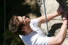 Me top roping Lick the Window (5.10c), shot (by Andrew Dreher) from the top of Ack! (5.11b, but using the crack for the start instead) that I top roped up with my camera on my back.  It was another long day of rock climbing at Seismic Wall on Austin's Barton Creek Greenbelt, Sunday, April 5, 2009.

Filename: SRM_20090405_14411659.jpg
Aperture: f/10.0
Shutter Speed: 1/500
Body: Canon EOS-1D Mark II
Lens: Canon EF 80-200mm f/2.8 L