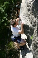 Me top roping Lick the Window (5.10c), shot (by Andrew Dreher) from the top of Ack! (5.11b, but using the crack for the start instead) that I top roped up with my camera on my back.  It was another long day of rock climbing at Seismic Wall on Austin's Barton Creek Greenbelt, Sunday, April 5, 2009.

Filename: SRM_20090405_14412861.jpg
Aperture: f/8.0
Shutter Speed: 1/500
Body: Canon EOS-1D Mark II
Lens: Canon EF 80-200mm f/2.8 L