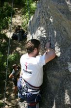 Me top roping Lick the Window (5.10c), shot (by Andrew Dreher) from the top of Ack! (5.11b, but using the crack for the start instead) that I top roped up with my camera on my back.  It was another long day of rock climbing at Seismic Wall on Austin's Barton Creek Greenbelt, Sunday, April 5, 2009.

Filename: SRM_20090405_14414863.jpg
Aperture: f/7.1
Shutter Speed: 1/500
Body: Canon EOS-1D Mark II
Lens: Canon EF 80-200mm f/2.8 L