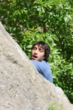 Javier Morales leading Nose Print on the Windshield (5.11c), shot from the top of Ack! (5.11b, but using the crack for the start instead) that I top roped up with my camera on my back.  It was another long day of rock climbing at Seismic Wall on Austin's Barton Creek Greenbelt, Sunday, April 5, 2009.

Filename: SRM_20090405_14550280.jpg
Aperture: f/9.0
Shutter Speed: 1/500
Body: Canon EOS-1D Mark II
Lens: Canon EF 80-200mm f/2.8 L