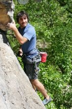 Javier Morales leading Nose Print on the Windshield (5.11c), shot from the top of Ack! (5.11b, but using the crack for the start instead) that I top roped up with my camera on my back.  It was another long day of rock climbing at Seismic Wall on Austin's Barton Creek Greenbelt, Sunday, April 5, 2009.

Filename: SRM_20090405_14563187.jpg
Aperture: f/8.0
Shutter Speed: 1/500
Body: Canon EOS-1D Mark II
Lens: Canon EF 80-200mm f/2.8 L