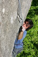 Javier Morales top rope climbing She's No Dog, She's My Wife (5.11b), shot from the top of Ack! (5.11b, but using the crack for the start instead) that I top roped up with my camera on my back.  It was another long day of rock climbing at Seismic Wall on Austin's Barton Creek Greenbelt, Sunday, April 5, 2009.

Filename: SRM_20090405_16172402.jpg
Aperture: f/11.0
Shutter Speed: 1/500
Body: Canon EOS-1D Mark II
Lens: Canon EF 80-200mm f/2.8 L