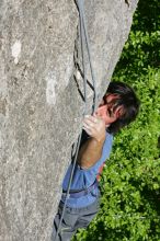 Javier Morales top rope climbing She's No Dog, She's My Wife (5.11b), shot from the top of Ack! (5.11b, but using the crack for the start instead) that I top roped up with my camera on my back.  It was another long day of rock climbing at Seismic Wall on Austin's Barton Creek Greenbelt, Sunday, April 5, 2009.

Filename: SRM_20090405_16172403.jpg
Aperture: f/11.0
Shutter Speed: 1/500
Body: Canon EOS-1D Mark II
Lens: Canon EF 80-200mm f/2.8 L