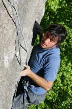 Javier Morales top rope climbing She's No Dog, She's My Wife (5.11b), shot from the top of Ack! (5.11b, but using the crack for the start instead) that I top roped up with my camera on my back.  It was another long day of rock climbing at Seismic Wall on Austin's Barton Creek Greenbelt, Sunday, April 5, 2009.

Filename: SRM_20090405_16173412.jpg
Aperture: f/10.0
Shutter Speed: 1/500
Body: Canon EOS-1D Mark II
Lens: Canon EF 80-200mm f/2.8 L